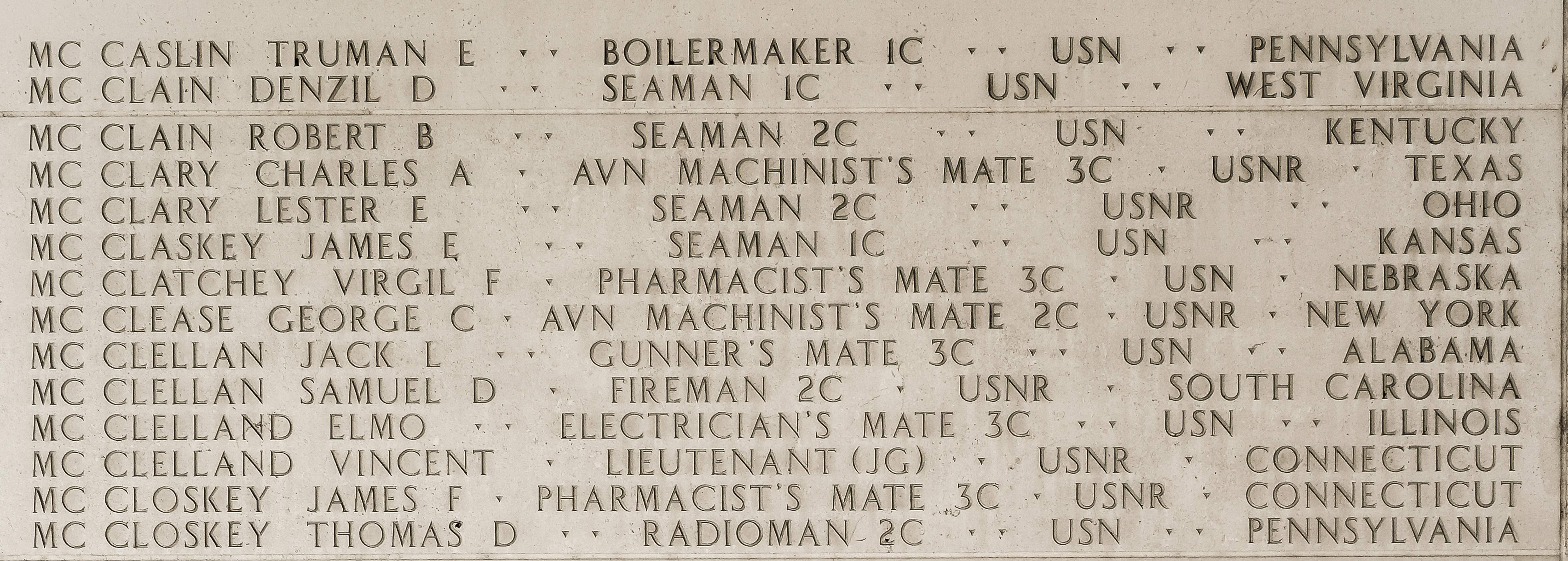 Virgil F. McClatchey, Pharmacist's Mate Third Class